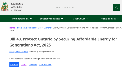 Screenshot of Bill 40 webpage